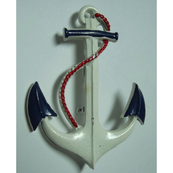 Vintage Anchor Brooch Pin  Victorian enamel red white blue patriotic sailor ship - Picture 2 of 8